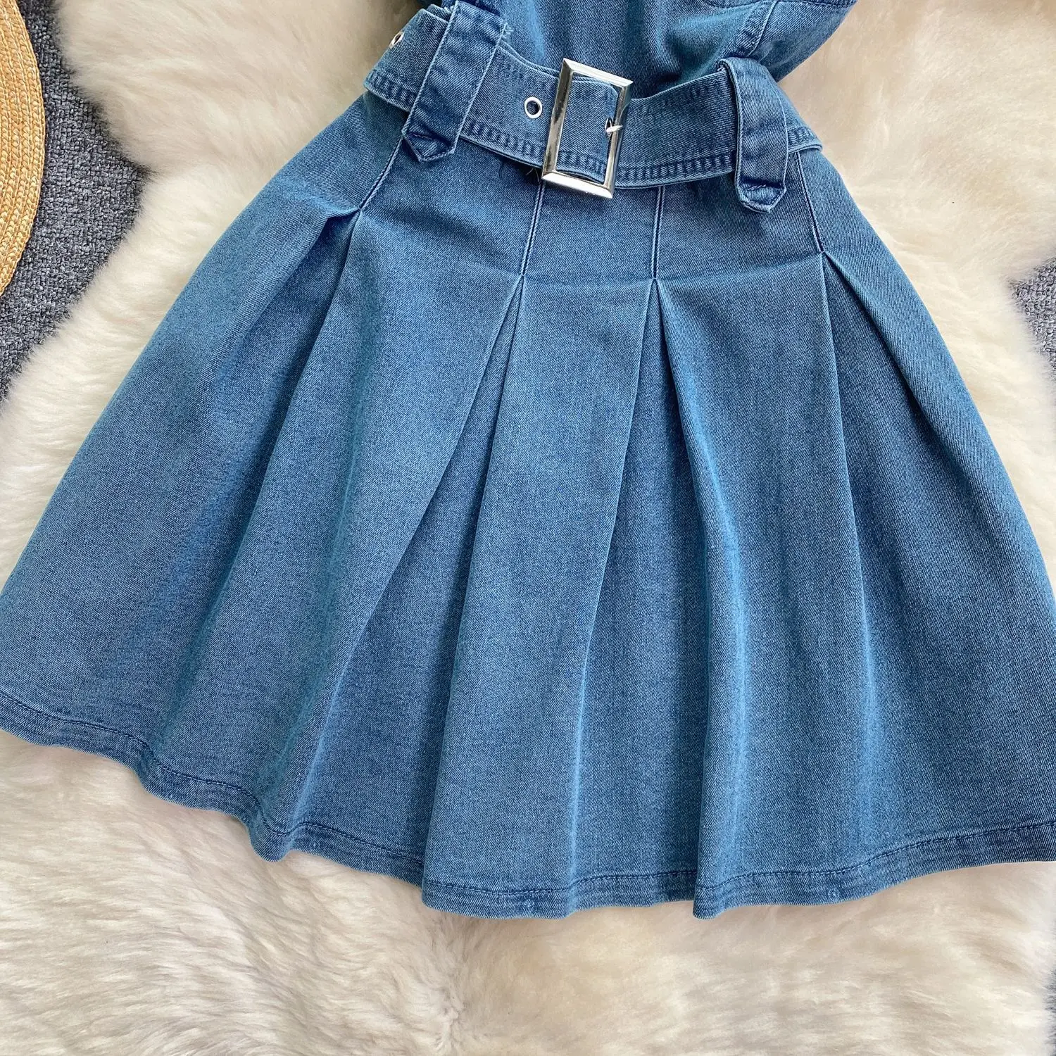 Mini Dress Women Denim Dresses A Line Sling Vestidos Streetwear Fly Sleeve Elegant High Waist Belt Y2k Party Club Summer 2025