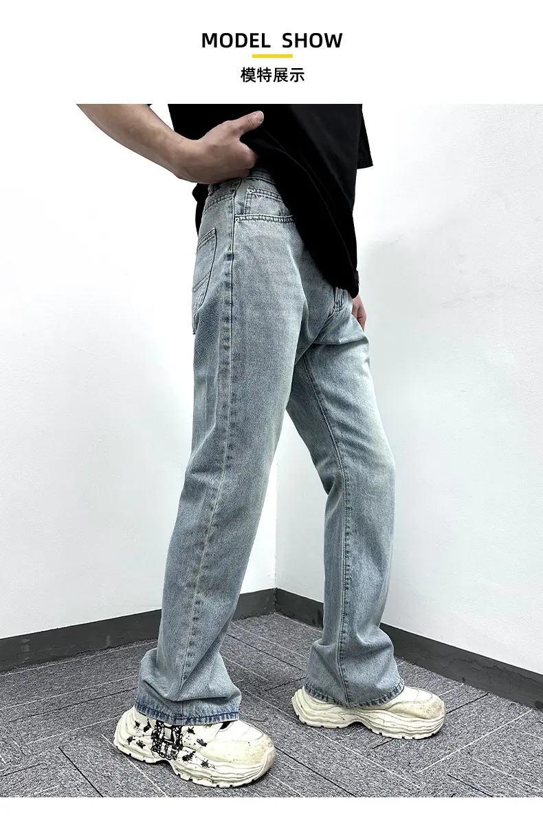 Men Denim Flare Pant Jeans Long Pants Pocket Simple High Waist Straight Trousers Streetwear Splice Casual Punk Gothic 2025