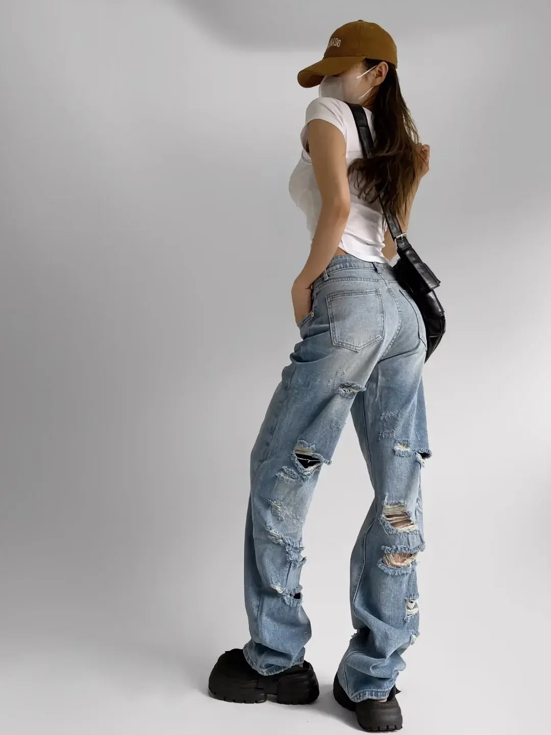 Denim Pant Women Mom Jeans Wide Leg Long Pants High Waist Straight Trousers Y2k Streetwear Casual Loose Work Party Club 2025