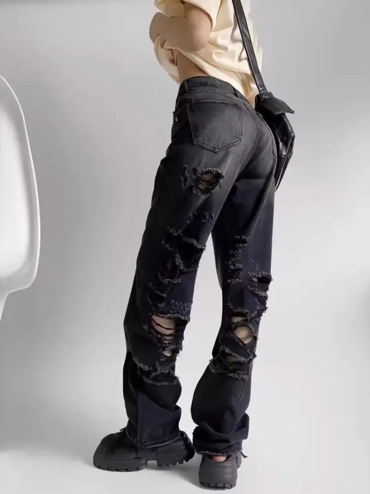 Denim Pant Women Mom Jeans Wide Leg Long Pants High Waist Straight Trousers Y2k Streetwear Casual Loose Work Party Club 2025