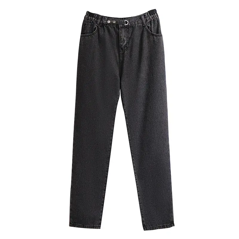 Denim Pants Women Elastic High Waist Washed Jeans Pocket Spring Summer Casual Trousers 2025 Baggy Work Jean Women Vintage