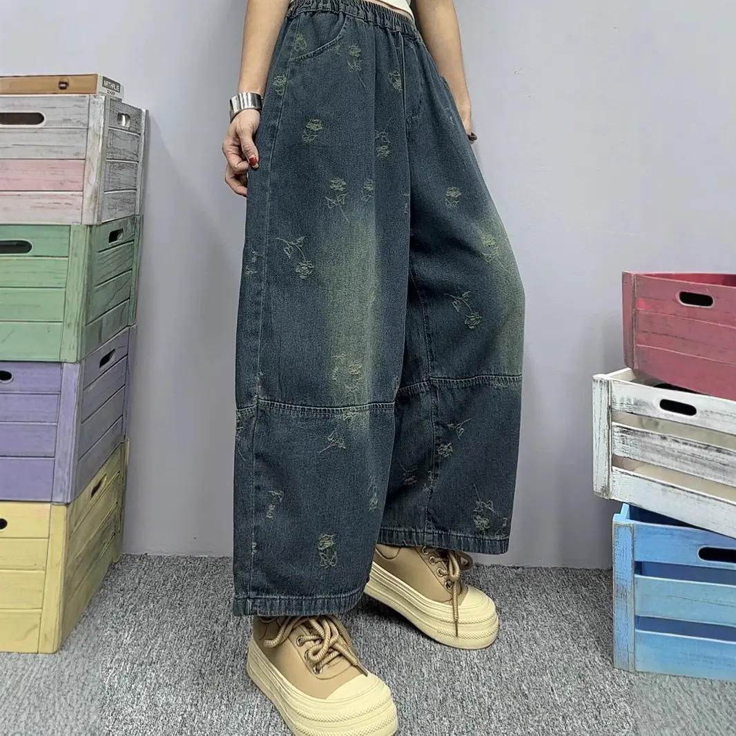 Denim Pant Women Long Jeans Wide Leg Lantern Pants High Waist Straight Trousers Y2k Streetwear Mom Jeans Casual Loose 2025