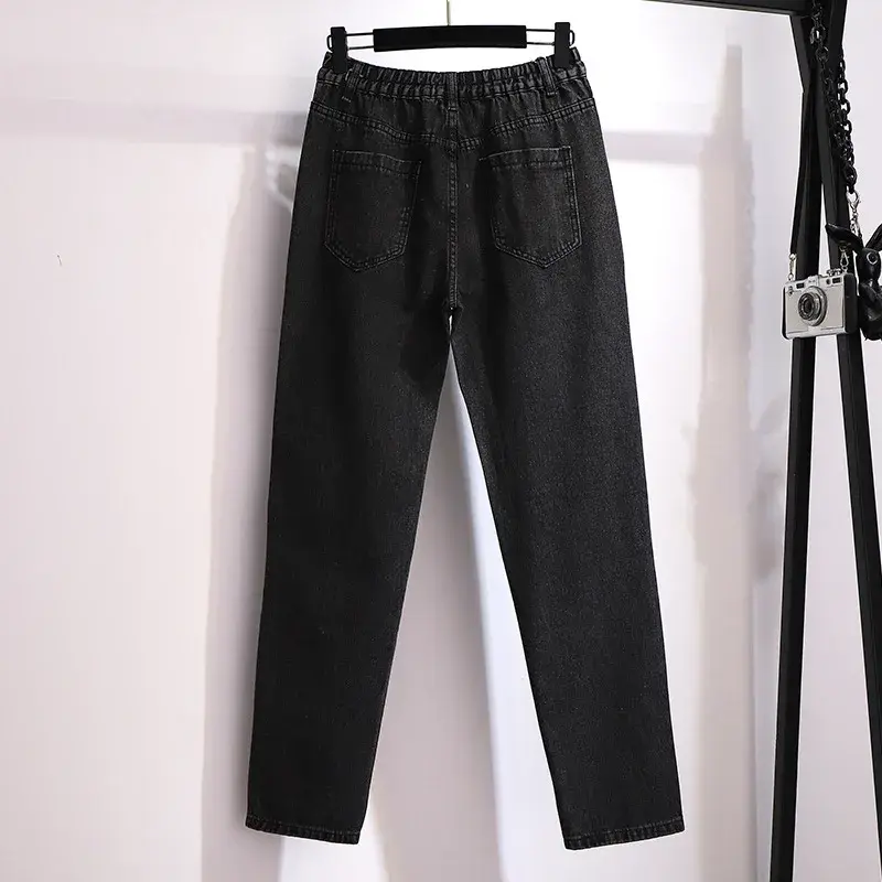 Denim Pants Women Elastic High Waist Washed Jeans Pocket Spring Summer Casual Trousers 2025 Baggy Work Jean Women Vintage