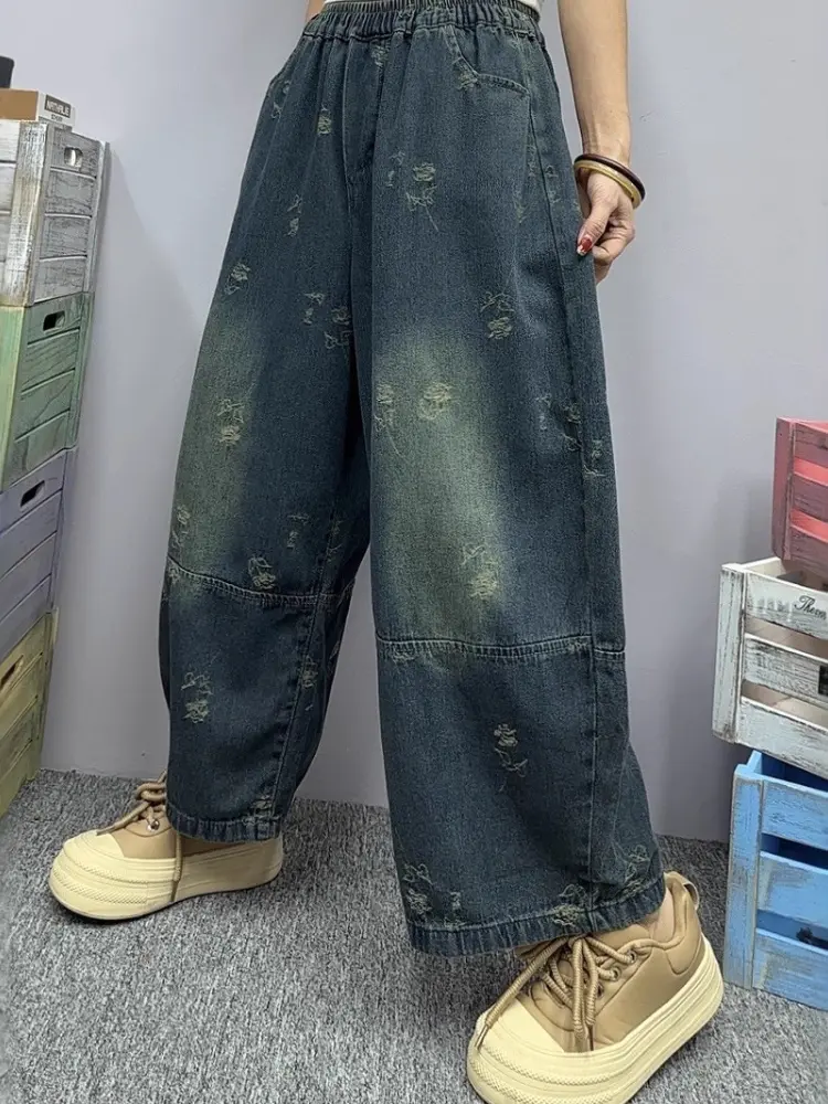 Denim Pant Women Long Jeans Wide Leg Lantern Pants High Waist Straight Trousers Y2k Streetwear Mom Jeans Casual Loose 2025