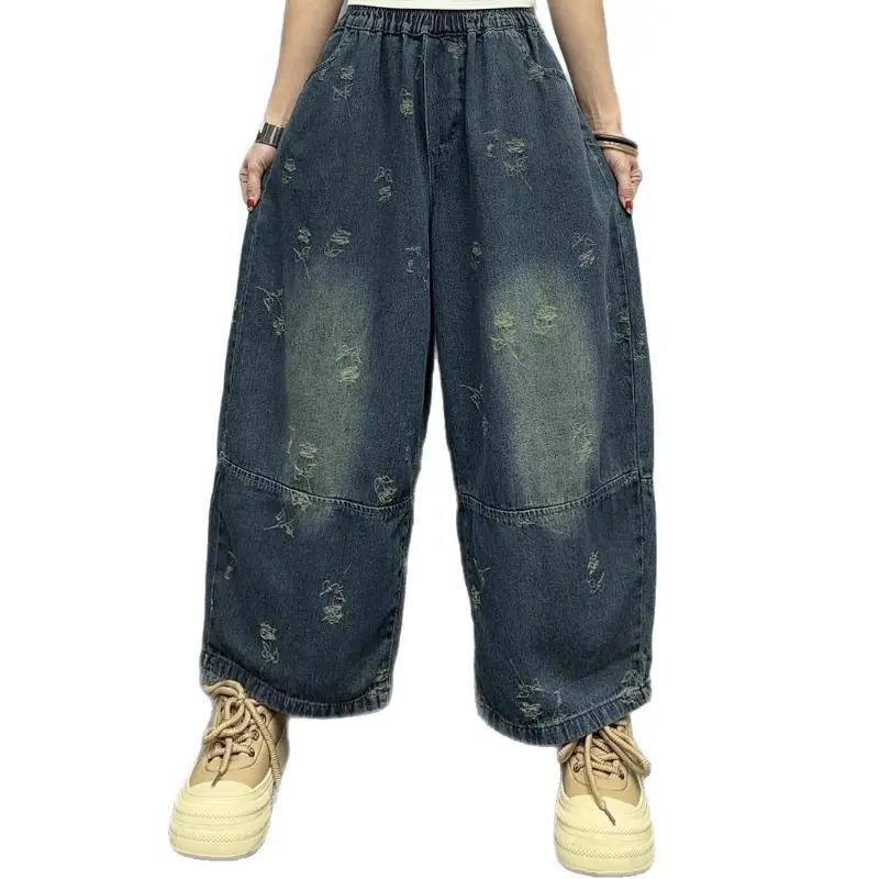 Denim Pant Women Long Jeans Wide Leg Lantern Pants High Waist Straight Trousers Y2k Streetwear Mom Jeans Casual Loose 2025