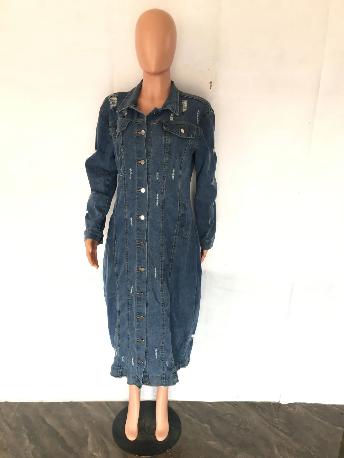 Denim Coats Women Single Breasted Long Coat Casual Loose Turn Down Collar Y2k Streetwear Jackets Hole Mom Jeans Jacket 2025