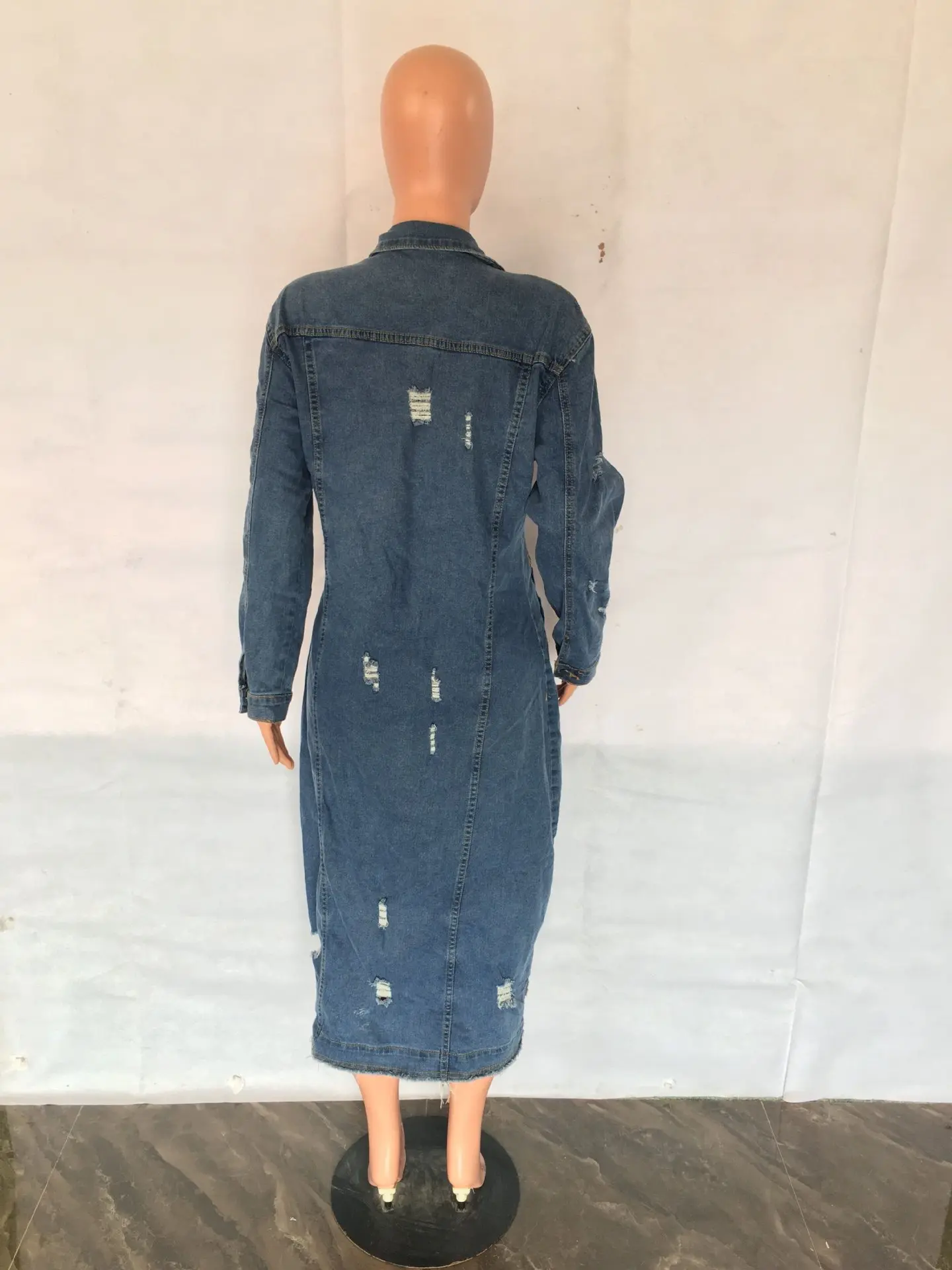 Denim Coats Women Single Breasted Long Coat Casual Loose Turn Down Collar Y2k Streetwear Jackets Hole Mom Jeans Jacket 2025