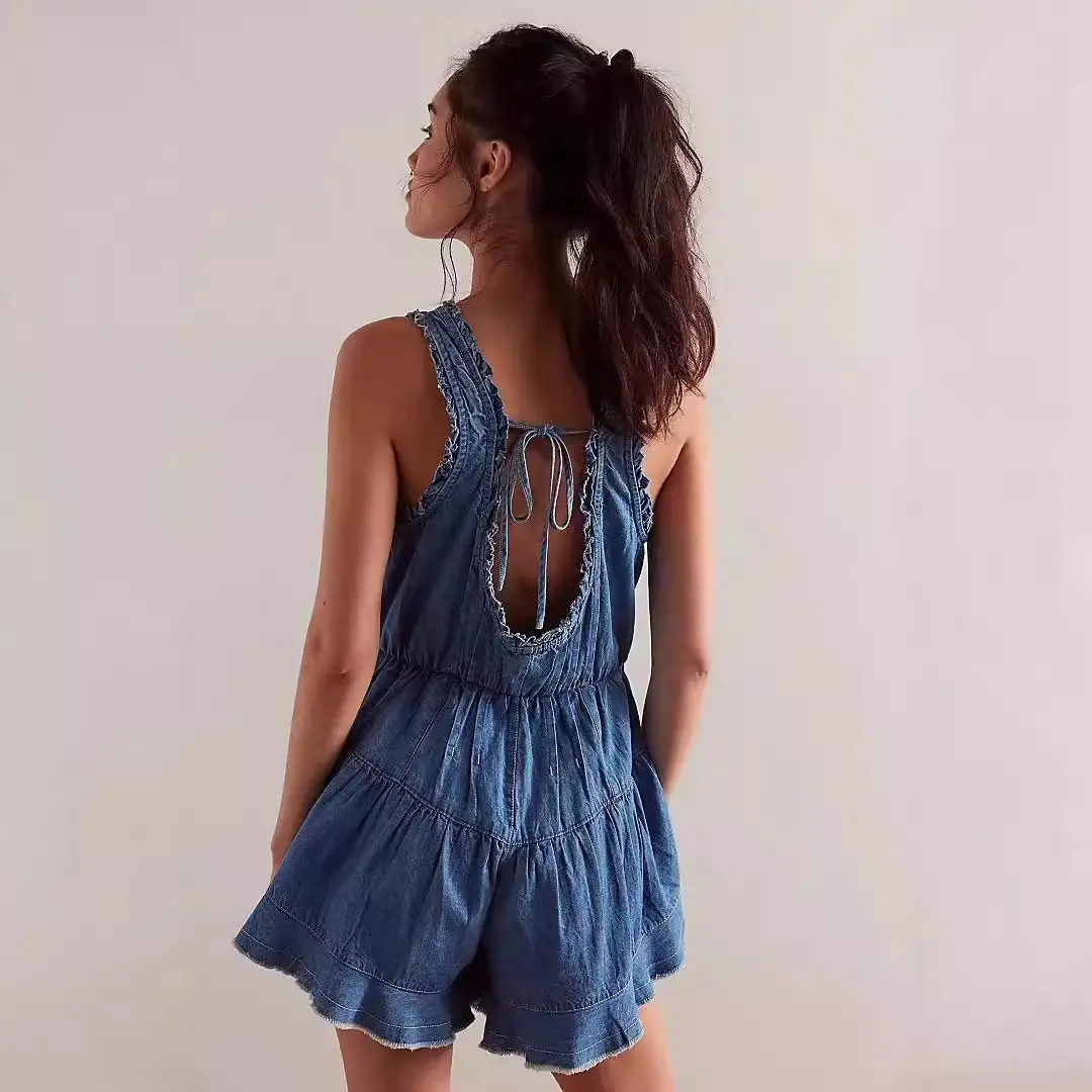 Jumpsuits Women One Piece Sleeveless Playsuits Denim Overalls Short Pants High Waist Rompers Y2k Streetwear Spring Mom Jeans