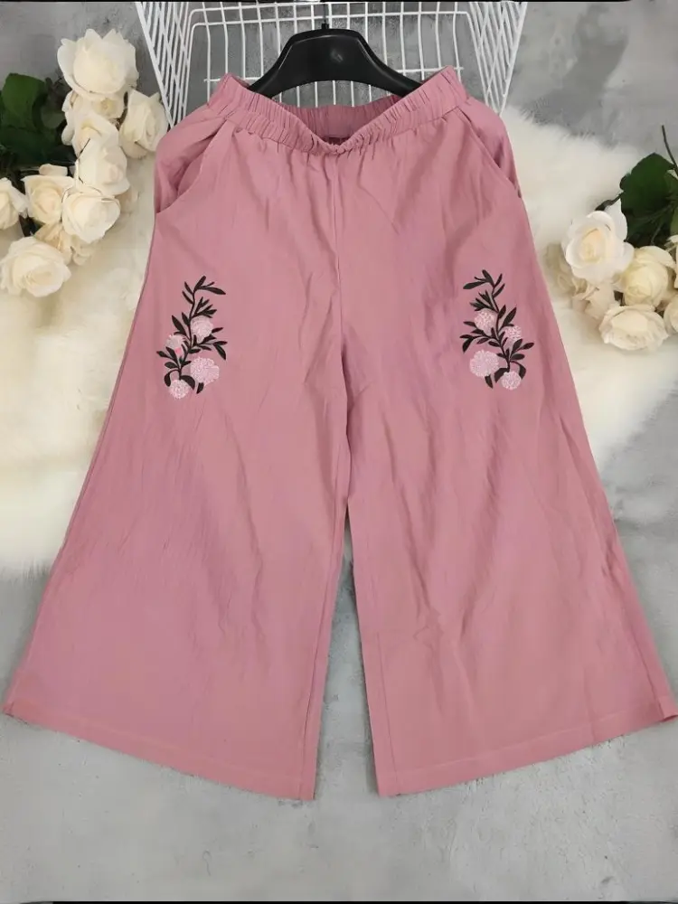 Wide Leg Pant Women Long Pants Casual Loose High Waist Straight Trousers Regular Y2k Streetwear Elegant Embroidery Capris
