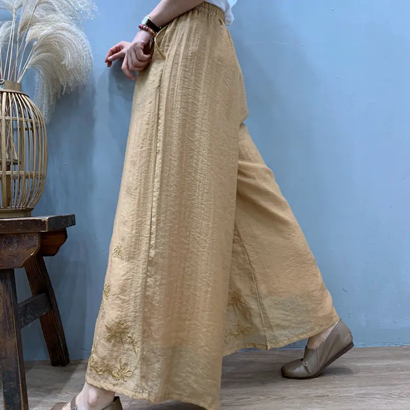 Skirts Pant Women Wide Leg Long Pants Embroidery High Waist Straight Trousers Y2k Streetwear Vintage Elegant White Work Capris