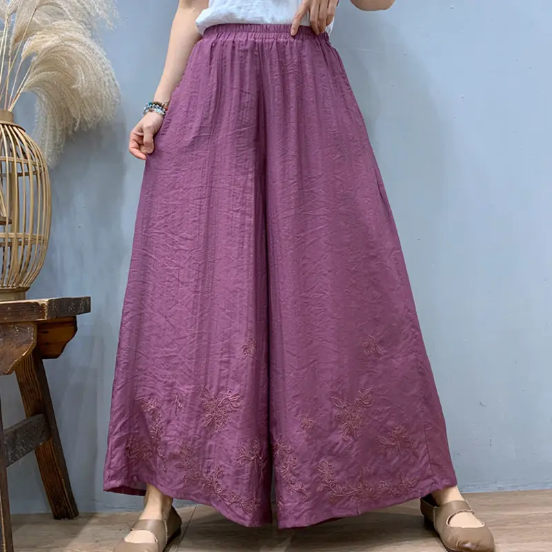 Skirts Pant Women Wide Leg Long Pants Embroidery High Waist Straight Trousers Y2k Streetwear Vintage Elegant White Work Capris