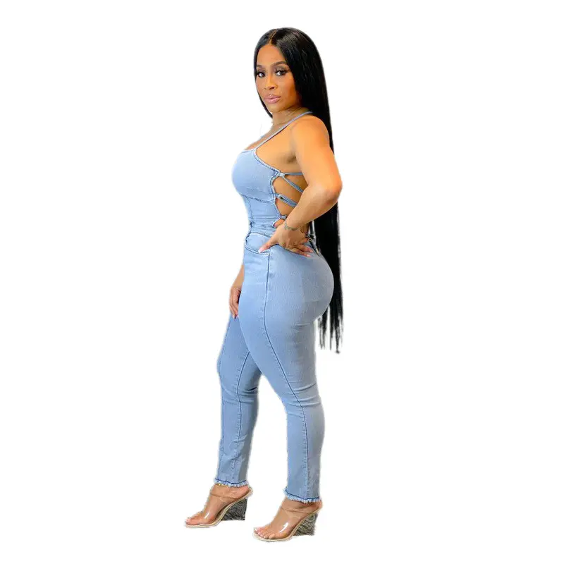 Jumpsuits Women Demin Overalls Sexy One Piece Long Pants Mom Jeans Backless High Waist Streetwear Blue Bodycon Rompers Summer