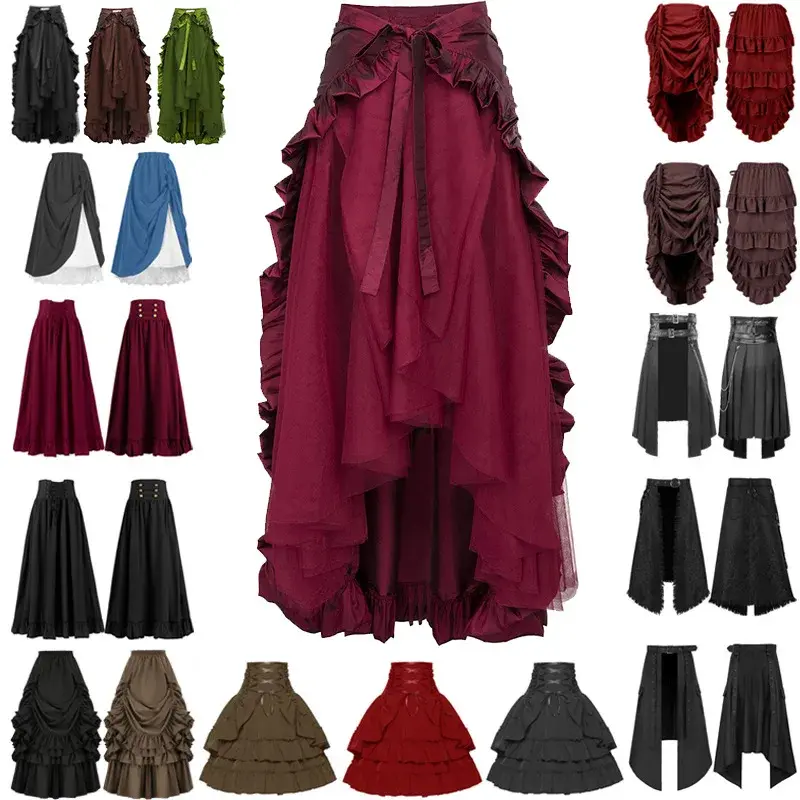 Skirt Women Vintage Fishtail Party A Line Lace Up Drawstring Long Skirts Maxi Halloween Costumes Party High Waist Swing Gown