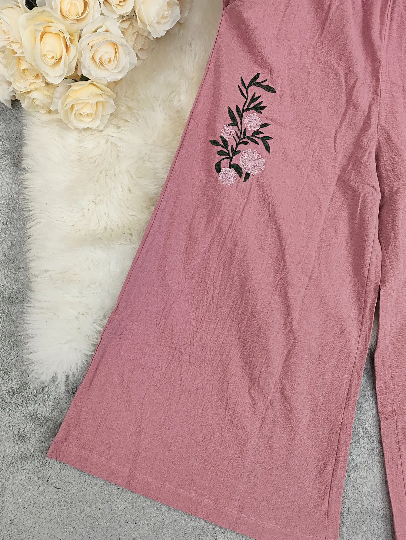 Wide Leg Pant Women Long Pants Casual Loose High Waist Straight Trousers Regular Y2k Streetwear Elegant Embroidery Capris