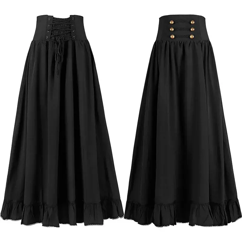 Skirt Women Vintage Fishtail Party A Line Lace Up Drawstring Long Skirts Maxi Halloween Costumes Party High Waist Swing Gown