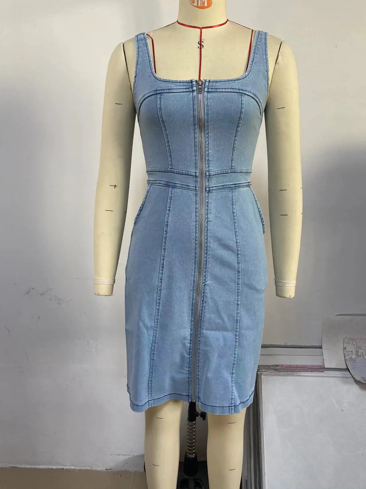 Mid Length Dress Women Denim Dresses Y2k Streetwear Zipper Vestidos Sleeveless Elegant Mom Jeans High Waist Work Summer 2025
