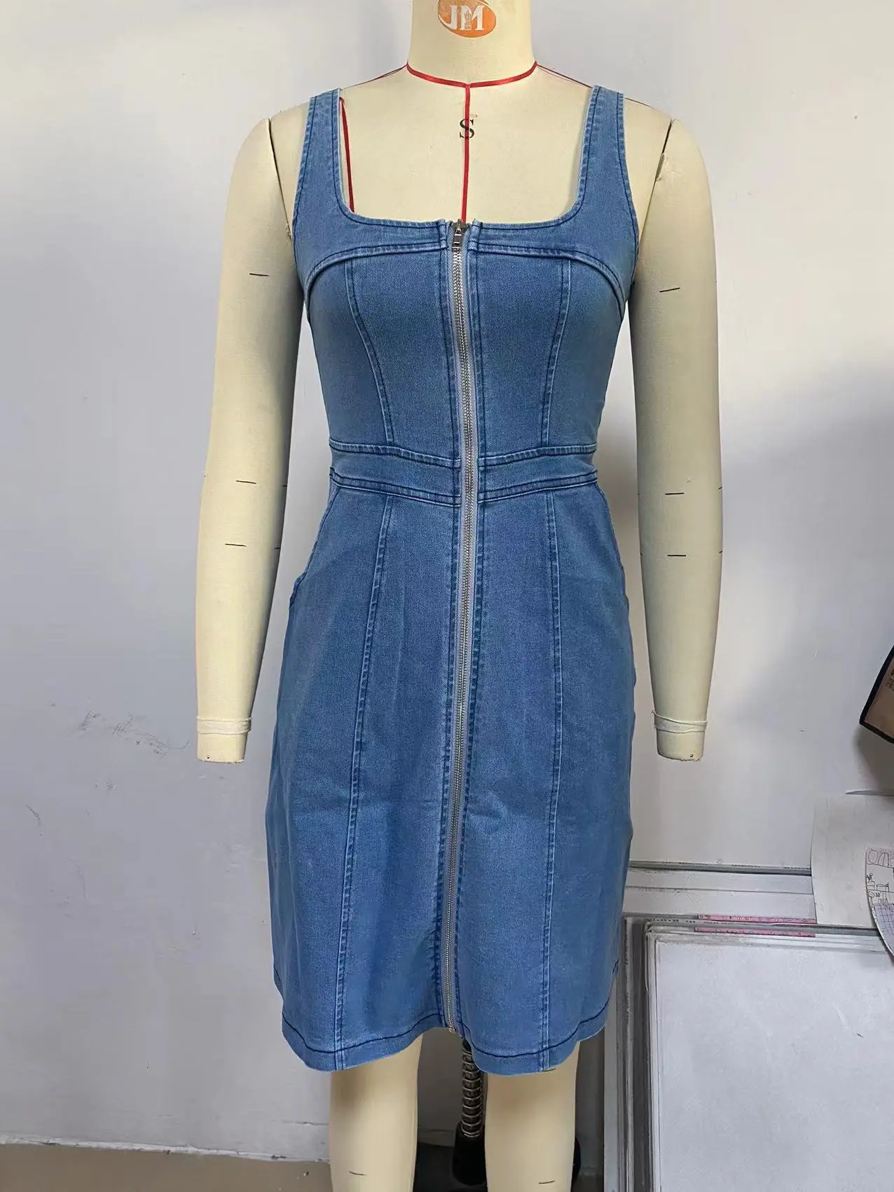Mid Length Dress Women Denim Dresses Y2k Streetwear Zipper Vestidos Sleeveless Elegant Mom Jeans High Waist Work Summer 2025