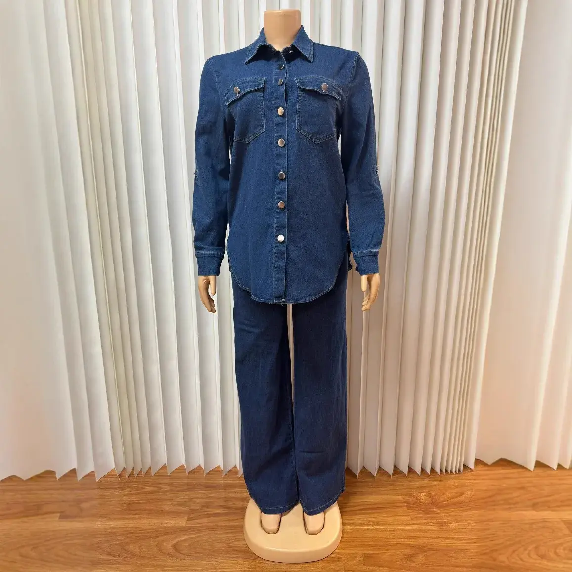Denim Two Piece Sets Women Coat Mom Jeans Pockets Single Breasted Turn Down Collar Outfits Jacket Straight Pants Suit 2025