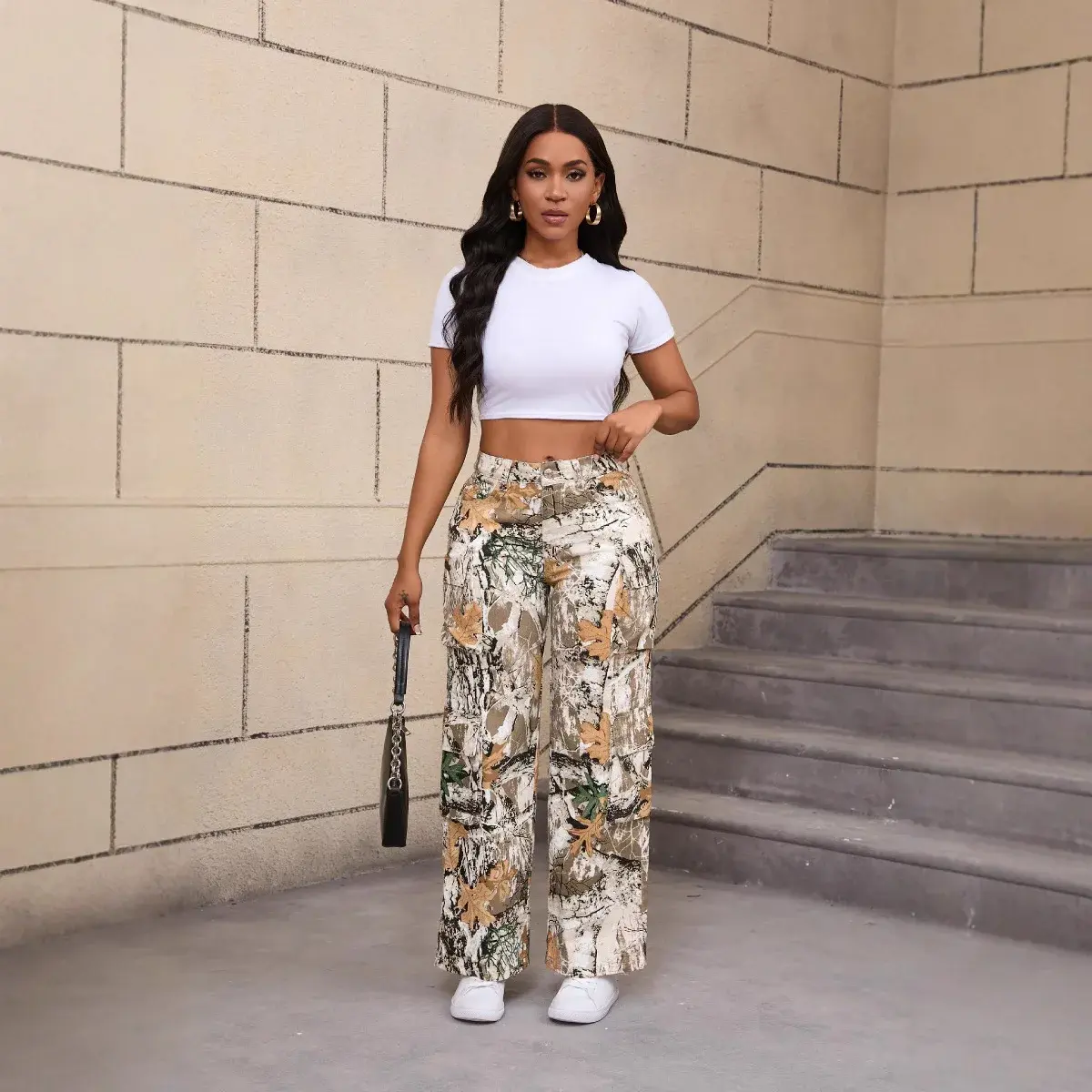 Print Jeans Women Denim Straight Pants Stretch Mid Waist Washed Multiple Pockets 2025 Mom Streetwear Y2k Ankle Length Trousers