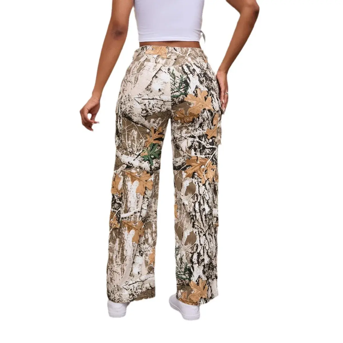 Print Jeans Women Denim Straight Pants Stretch Mid Waist Washed Multiple Pockets 2025 Mom Streetwear Y2k Ankle Length Trousers