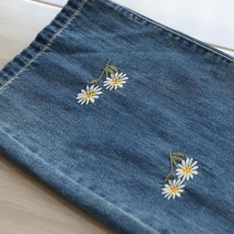 Denim Pant Women Jeans Wide Leg Long Pants Casual Loose High Waist Straight Trousers Y2k Streetwear Elegant Mom Embroidery