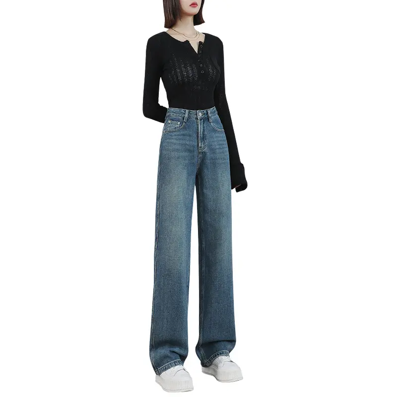 Women Straight Jeans Mom High Waist Trousers Button Zipper Basic Pants Y2k Streetwear Loose 2025 Summer Demin Pants Jeans