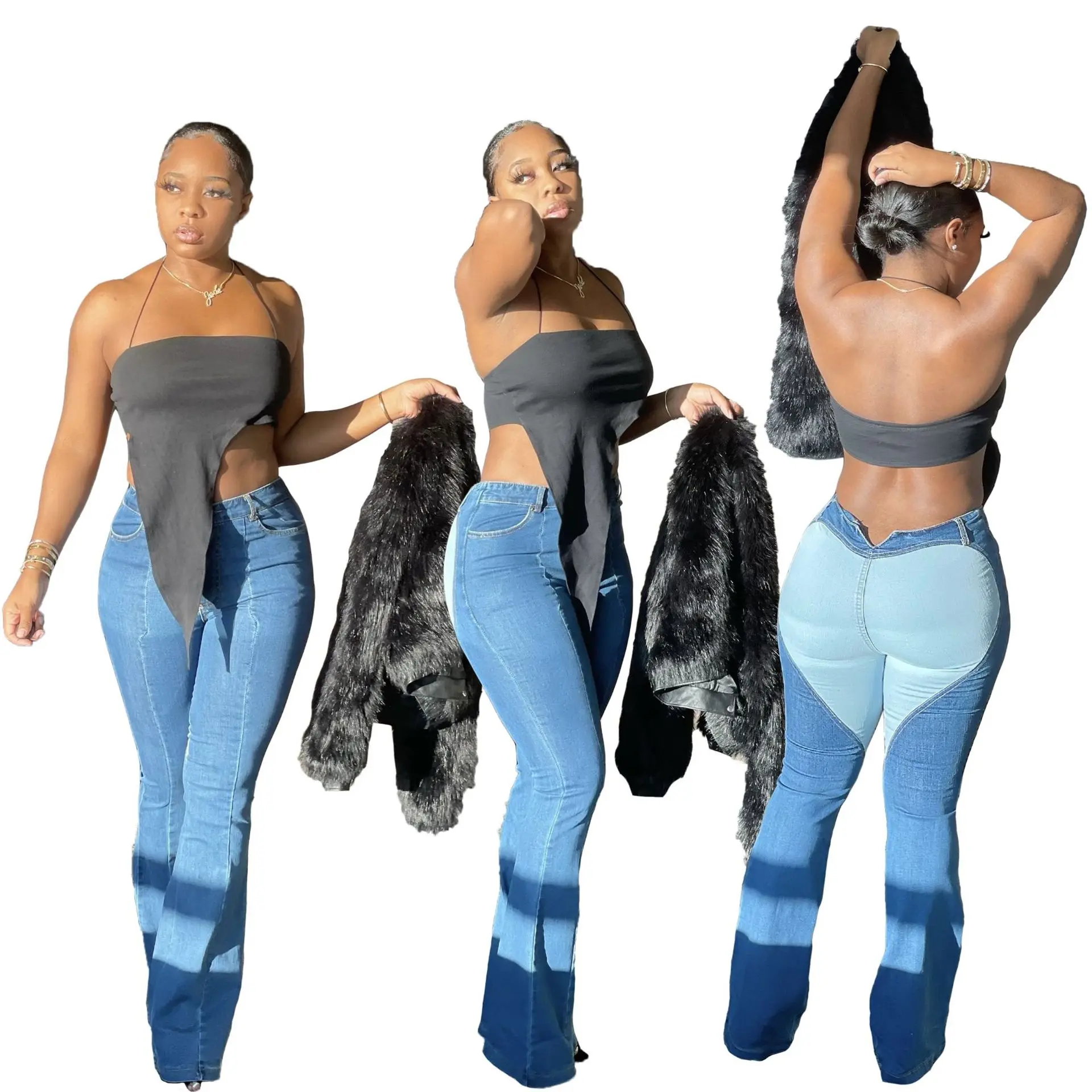 Denim Pants Women Mom Jeans Long Pants Sheath Slim Fit High Waist Straight Trousers Y2k Streetwear Elegant Splice Party Club