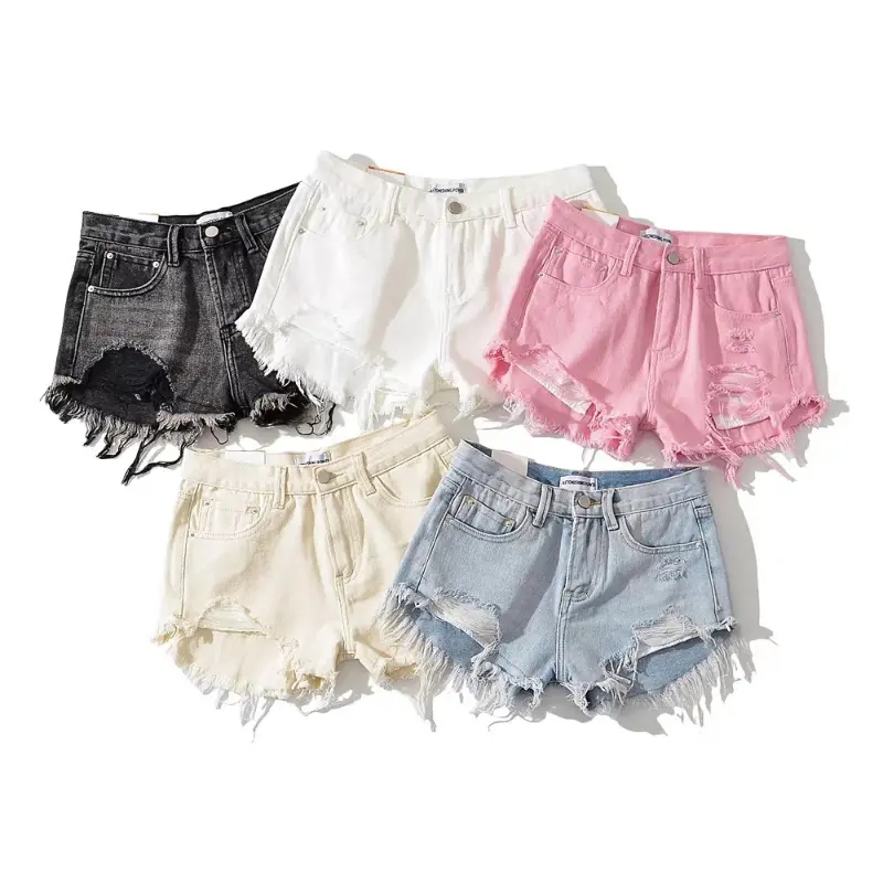 Shorts Denim Pant Women Mom Jeans Short Pants Slim Fit High Waist Sexy Trousers Y2k Streetwear Hole Splice Party Club Summer
