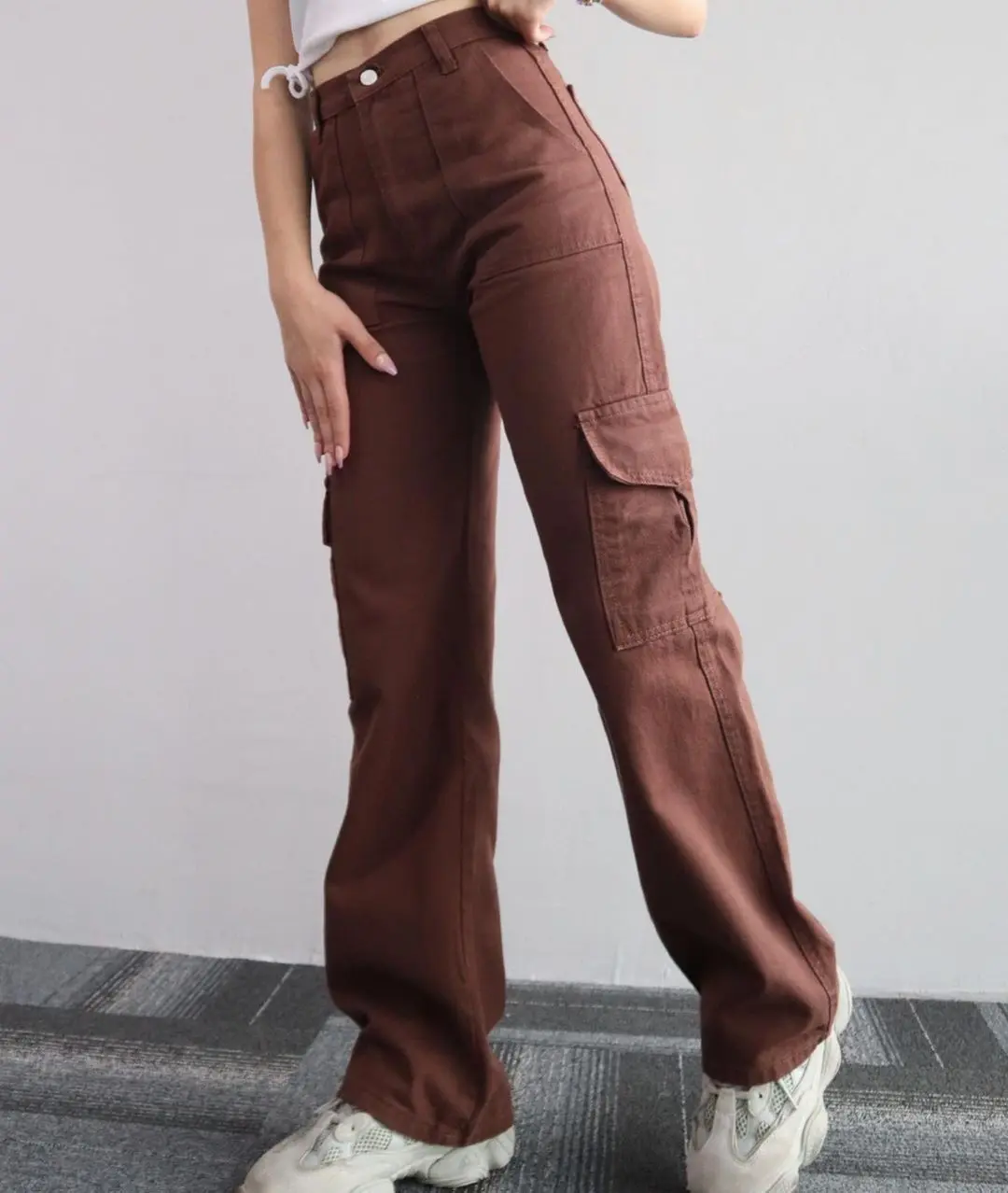 Women Pants Wide Leg Pants Zipper Fly Slim Fit Flat High Streetwear Pockets Mid Waist Autumn 2023 Ankle Length Solid Color