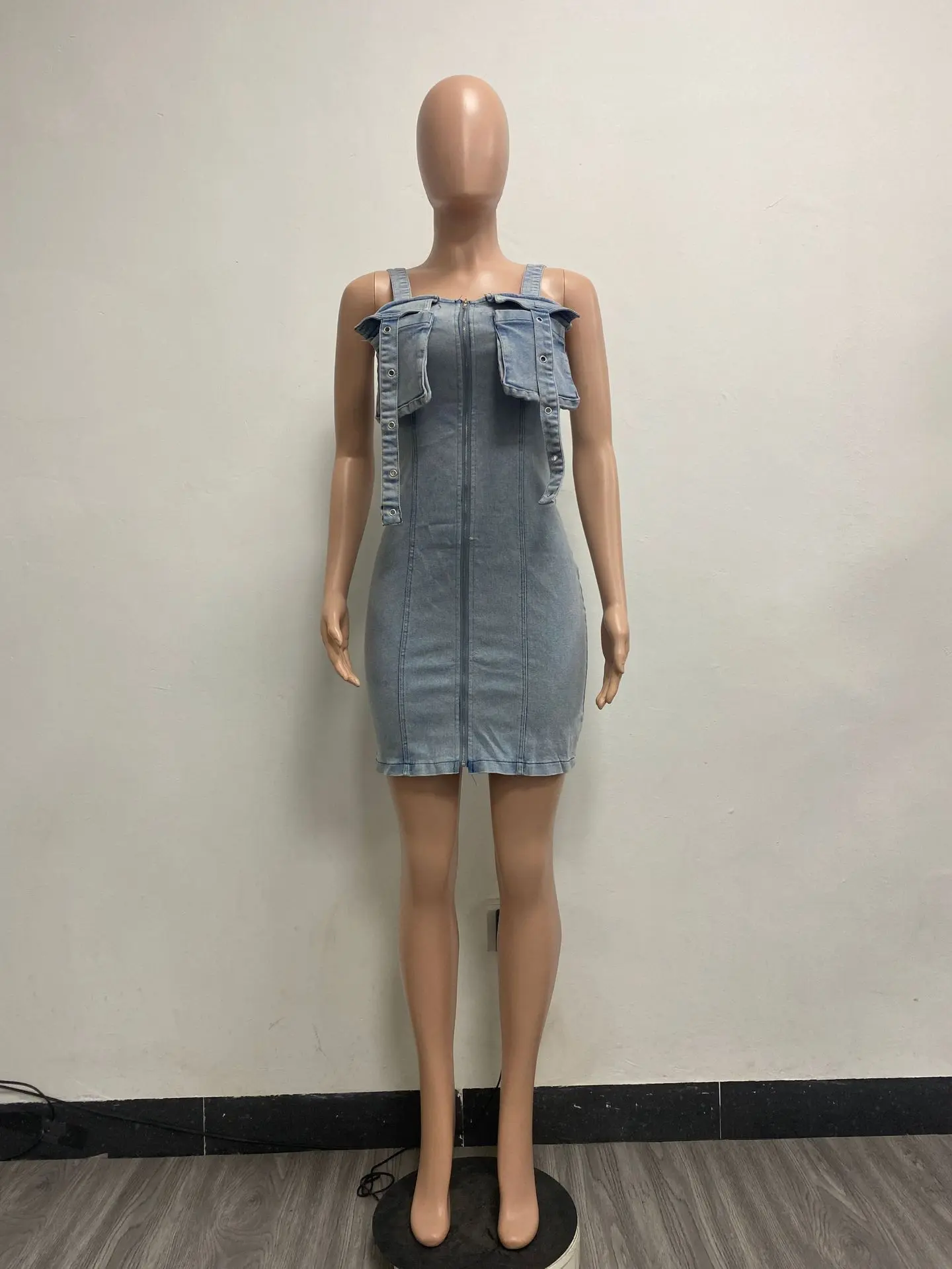 Mid Length Dress Women Denim Dresses Sling Zipper Vestidos Streetwear Sleeveless Elegant Splice Y2k High Waist Summer 2025