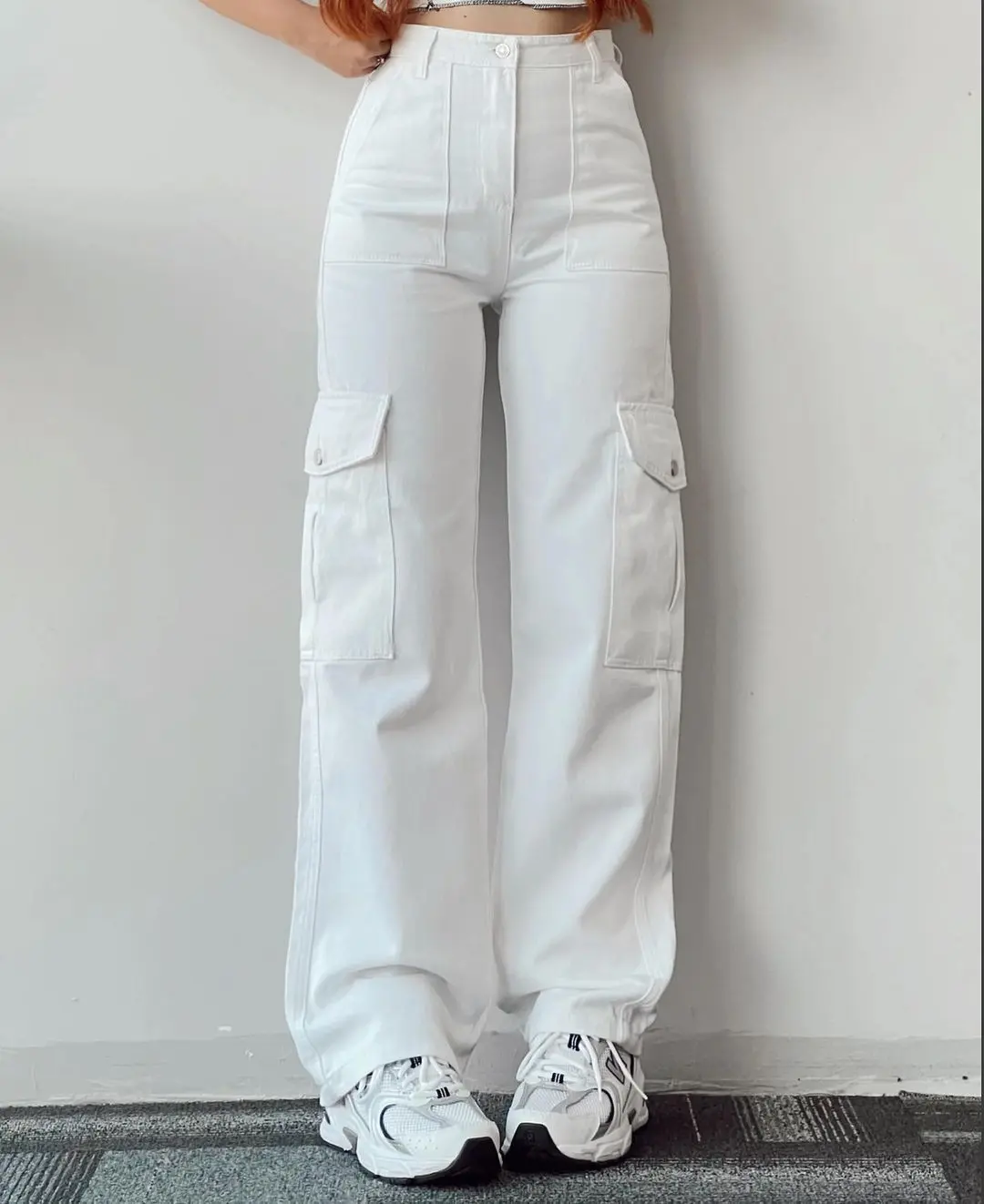 Women Pants Wide Leg Pants Zipper Fly Slim Fit Flat High Streetwear Pockets Mid Waist Autumn 2023 Ankle Length Solid Color