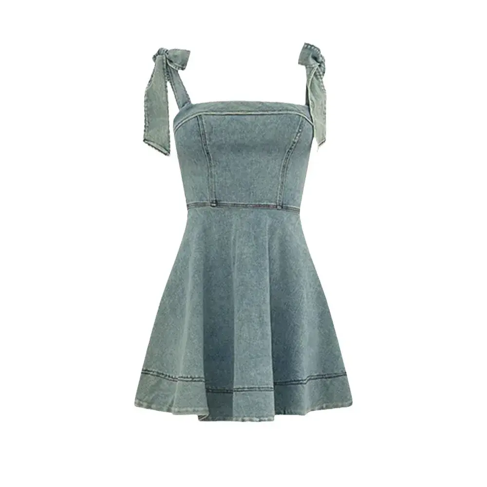 Party Denim Dress Women Dresses Distressed Mom Jeans Club Lace Up Sleeveless High Waist Streetwear 2025 Summer Sundress Vestidos