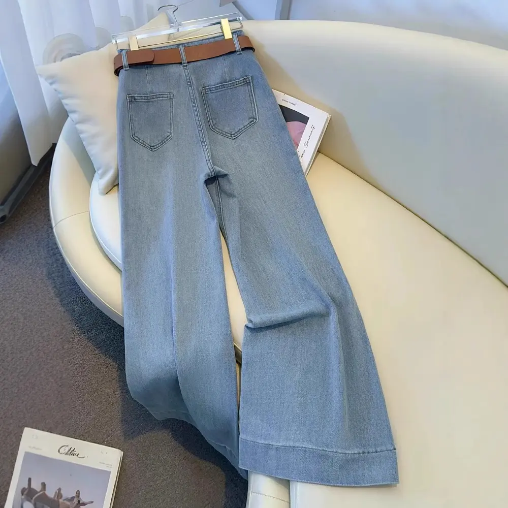 Denim Pant Women Jeans Wide Leg Long Pants Slim Mom Jeans High Waist Straight Trousers Y2k Streetwear Elegant Splice Work 2025