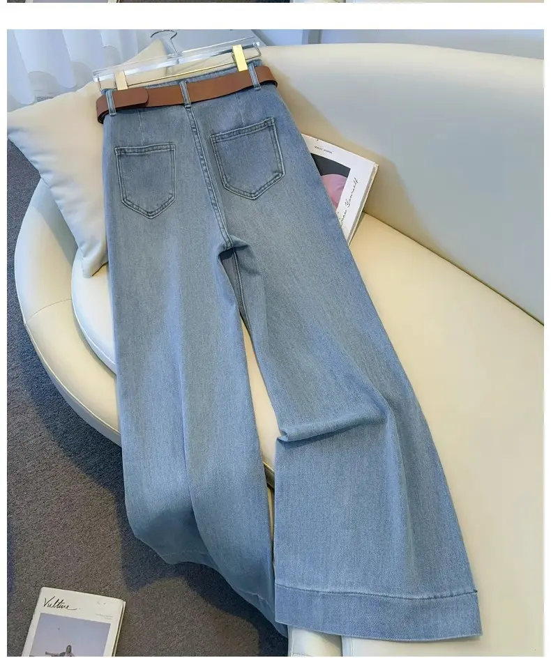 Denim Pant Women Jeans Wide Leg Long Pants Slim Mom Jeans High Waist Straight Trousers Y2k Streetwear Elegant Splice Work 2025