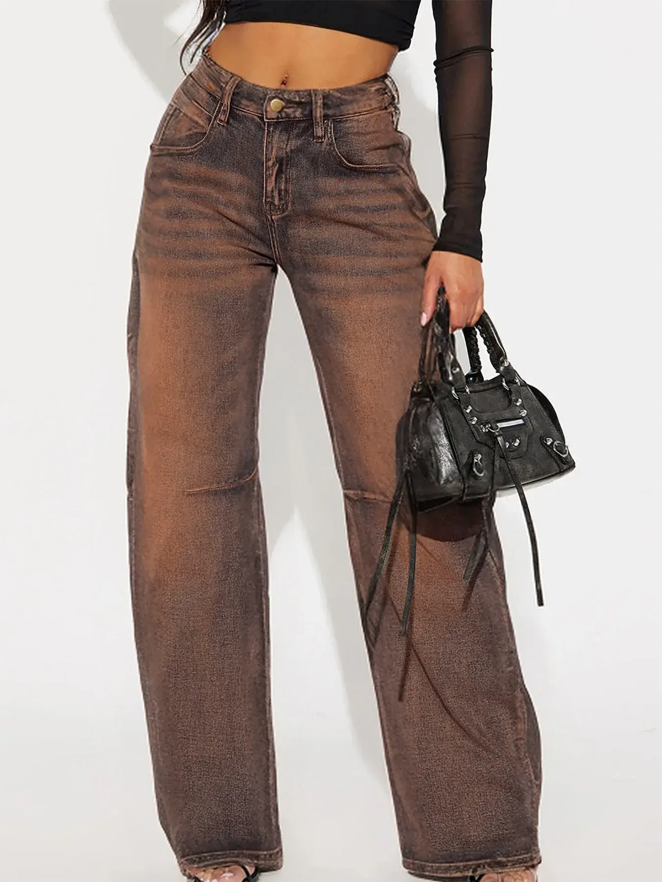 Wide Leg Pants Women Jeans Distressed Streetwear Mom Stretch Mid Waist Washed Pockets 2025 Y2k Vintage Denim Straight Trousers