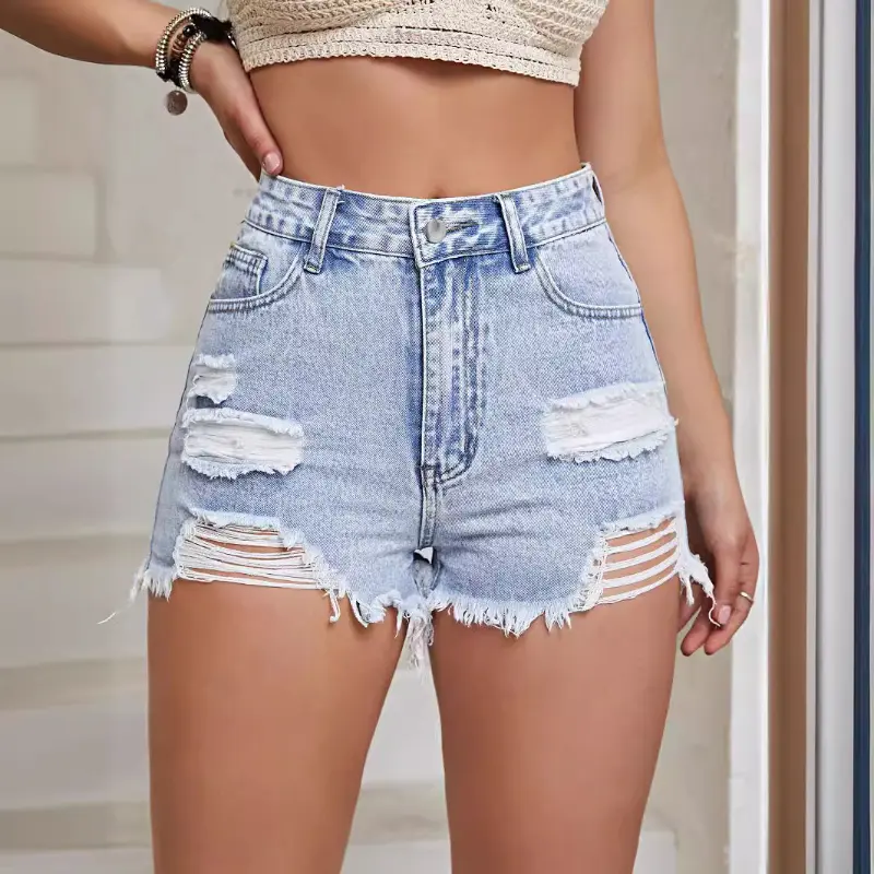Denim Pants Women Shorts Jeans Short Pants Hole Slim High Waist Trousers Y2k Streetwear Casual Splice Summer 2025 Mom Jeans