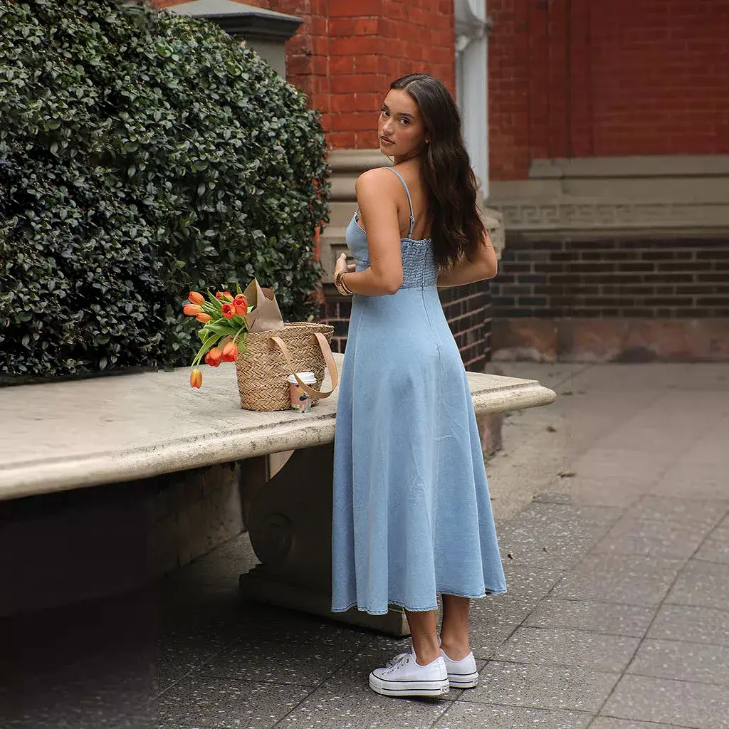Long Dresses for Women Sexy Denim Sling Dress Sleeveless Backless Elastic Waist Distressed Maxi Gown 2025 Summer A Line Vestidos