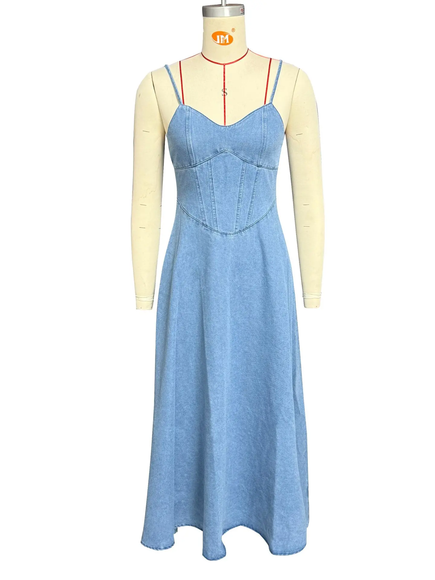 Long Dresses for Women Sexy Denim Sling Dress Sleeveless Backless Elastic Waist Distressed Maxi Gown 2025 Summer A Line Vestidos