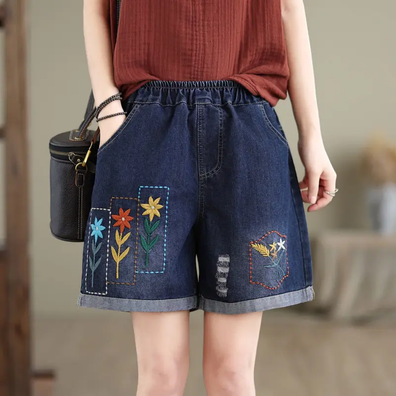 Denim Pant Women Jeans Wide Leg Short Pants Slim Mom High Waist Straight Trousers Y2k Streetwear Elegant Shorts Casual Work