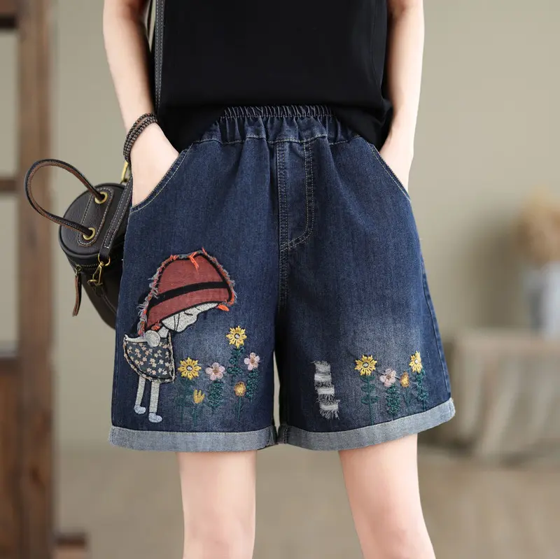 Denim Pant Women Jeans Wide Leg Short Pants Slim Mom High Waist Straight Trousers Y2k Streetwear Elegant Shorts Casual Work