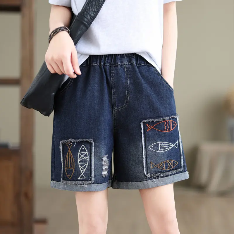 Denim Pant Women Jeans Wide Leg Short Pants Slim Mom High Waist Straight Trousers Y2k Streetwear Elegant Shorts Casual Work