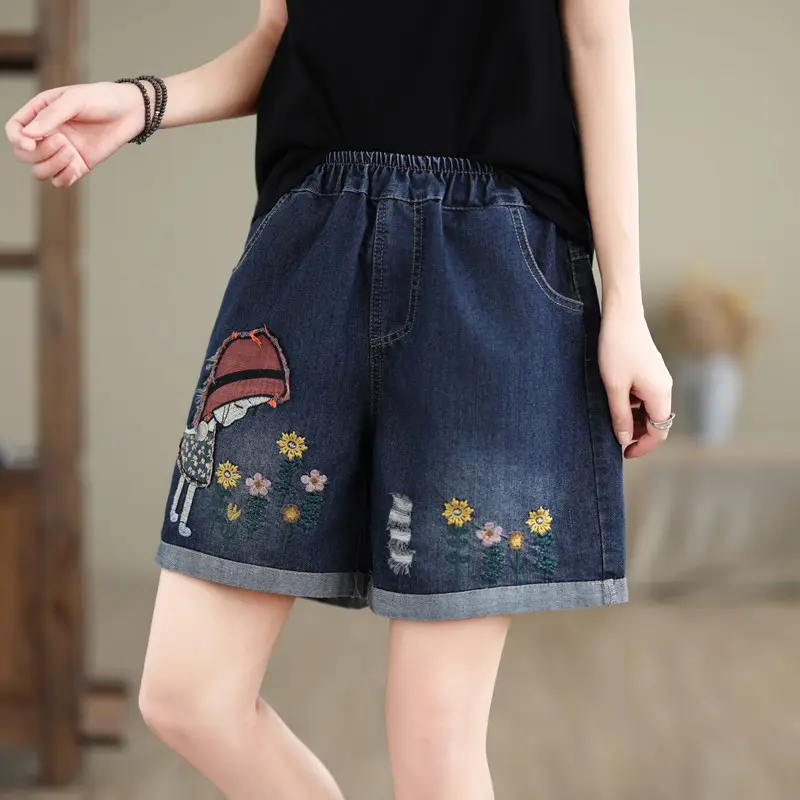 Denim Pant Women Jeans Wide Leg Short Pants Slim Mom High Waist Straight Trousers Y2k Streetwear Elegant Shorts Casual Work