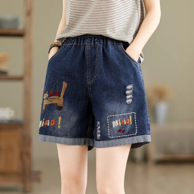 Denim Pant Women Jeans Wide Leg Short Pants Slim Mom High Waist Straight Trousers Y2k Streetwear Elegant Shorts Casual Work