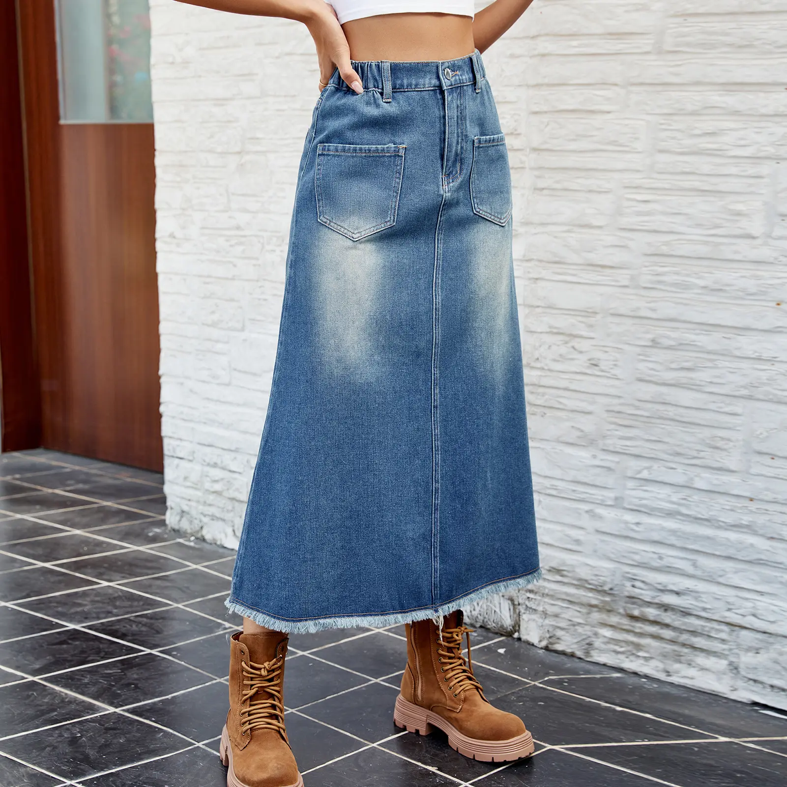 Denim Skirts Women Long Skirt Night A Line Slim Fit Y2k Streetwear Button Elegant Mom Jeans Party Work High Waist Summer 2025