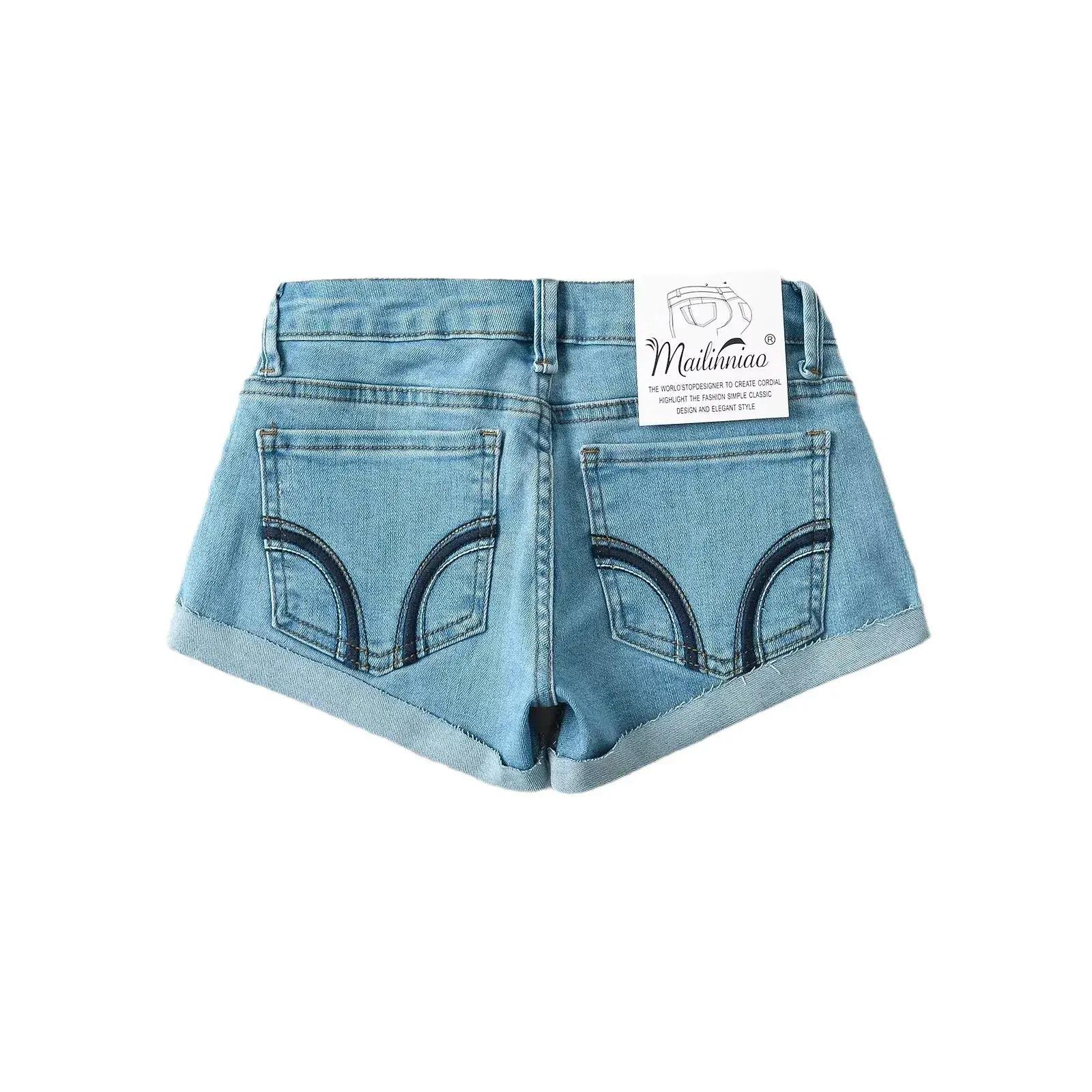 Denim Pant Women Shorts Jeans Short Pants Sexy Slim Mom Low Waist Straight Trousers Y2k Streetwear Hip Wrap Splice Party Club