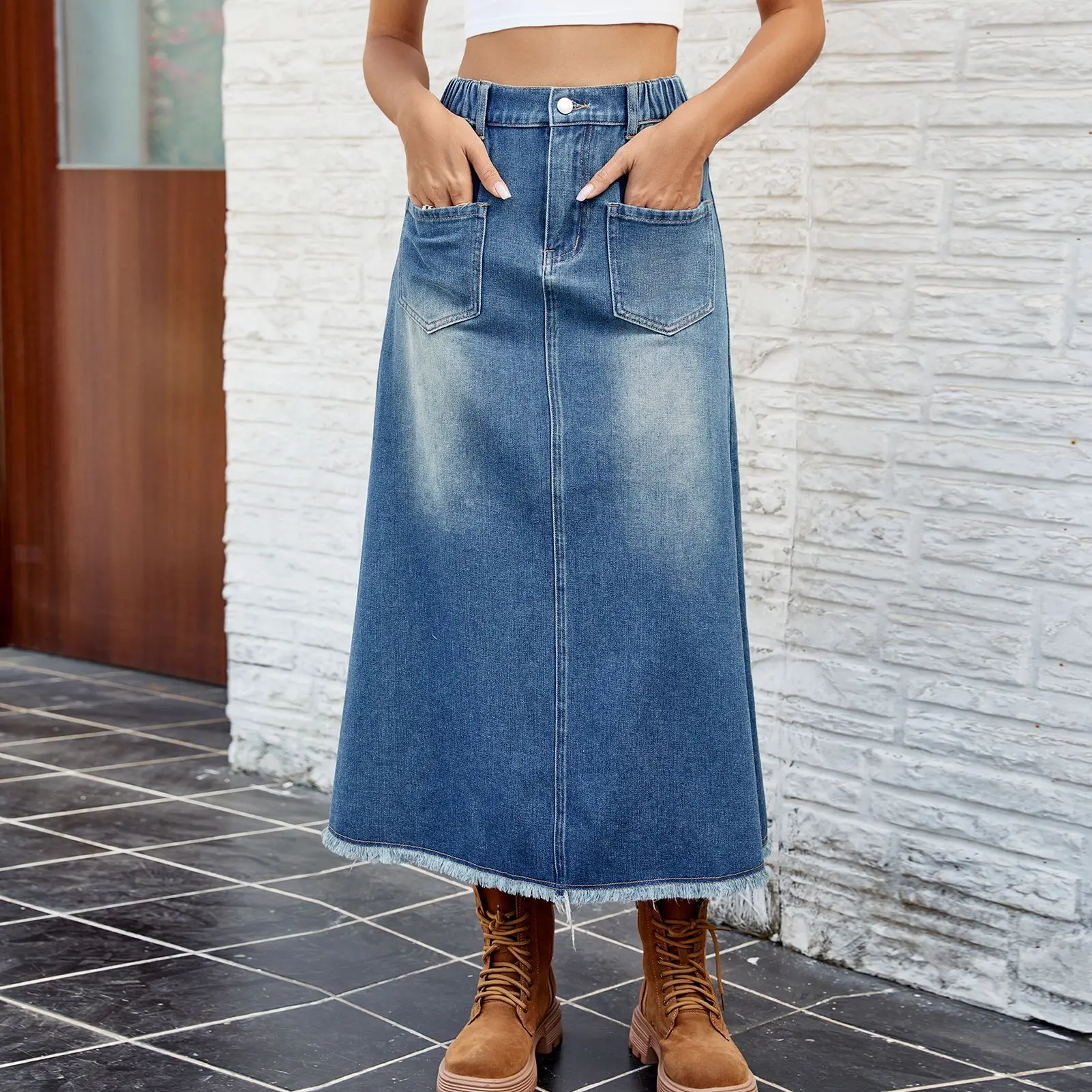 Denim Skirts Women Long Skirt Night A Line Slim Fit Y2k Streetwear Button Elegant Mom Jeans Party Work High Waist Summer 2025