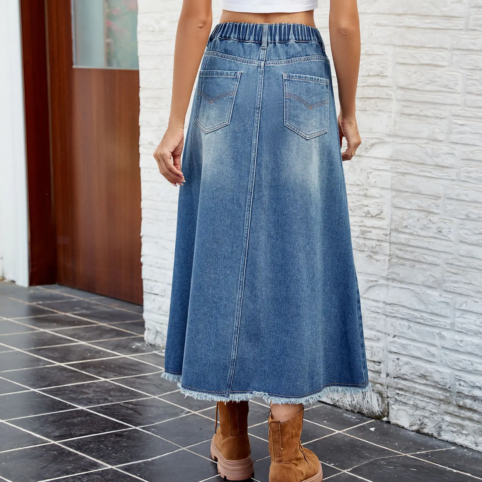 Denim Skirts Women Long Skirt Night A Line Slim Fit Y2k Streetwear Button Elegant Mom Jeans Party Work High Waist Summer 2025