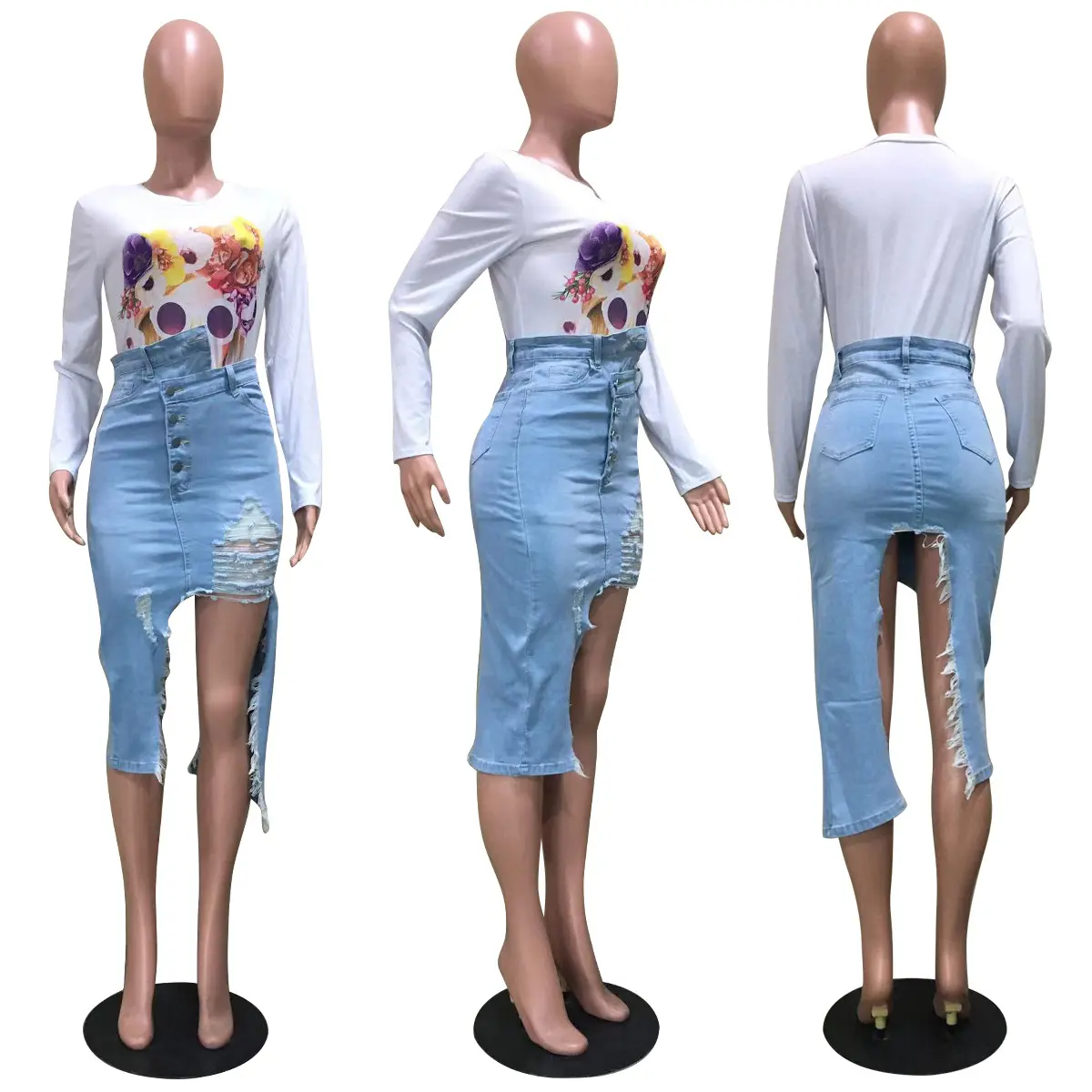 Denim Skirts Women Mid Length Skirt High Waist Wrap Hip Slim Fit Y2k Streetwear Button Elegant Mom Jeans Party Work Night 2025