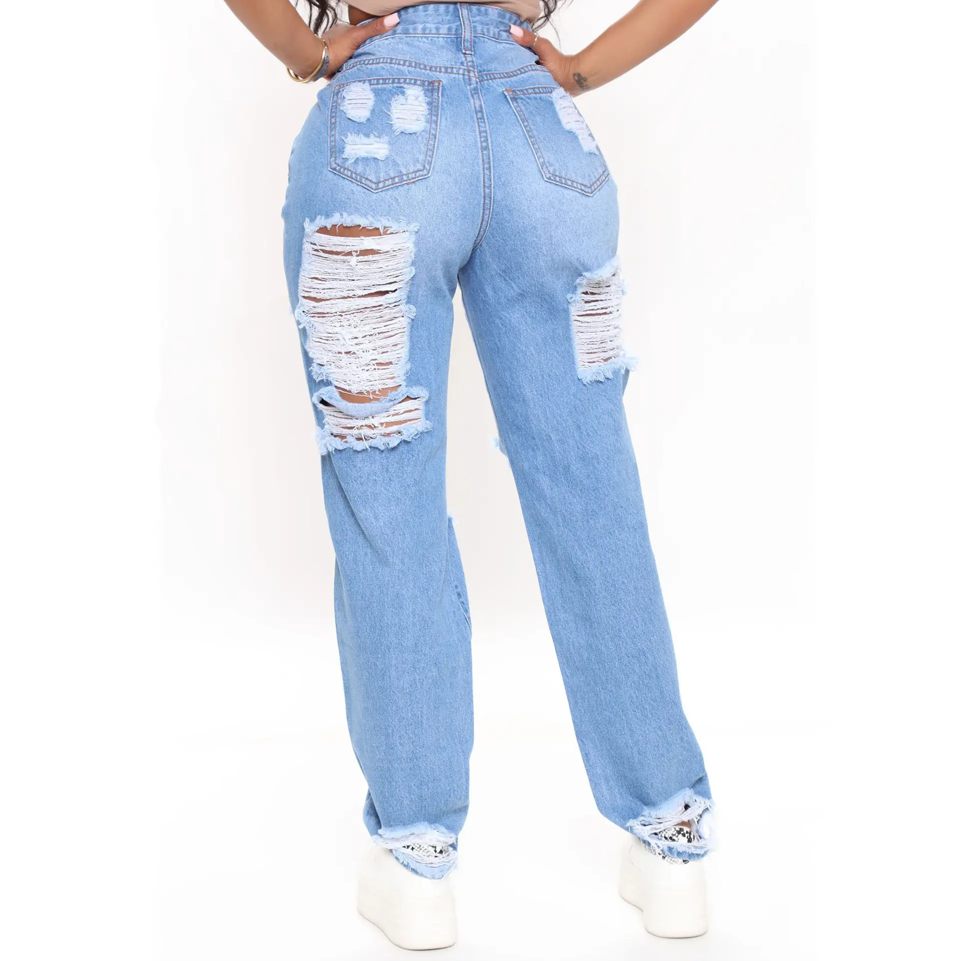 Denim Pants Women Mom Jeans Hole Long Pants Wide Leg Casual Loose High Waist Straight Trousers Y2k Streetwear Party Club