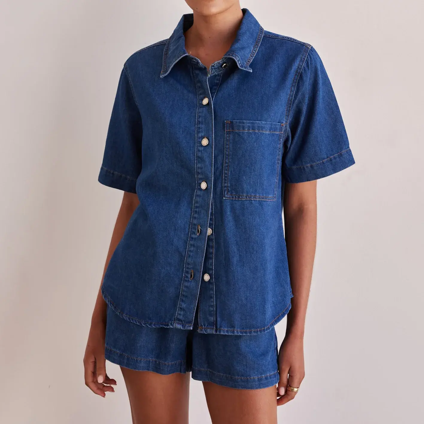 Denim Suits Women Shirt Short Sleeve Single Breasted Pocket Top High Waist Shorts Streetwear Y2k 2025 Vintage Two Piece Sets